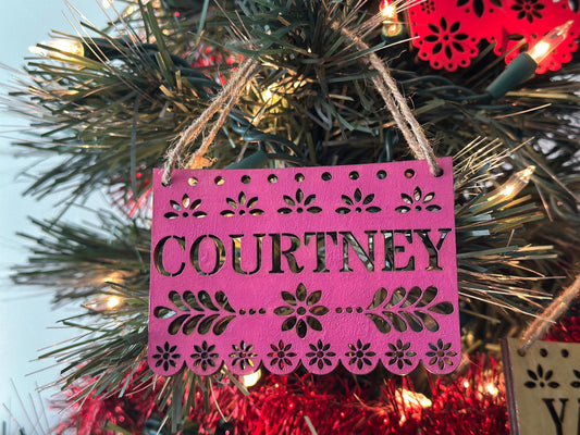 🎄 Custom Papel Picado Style Wooden Christmas Ornaments