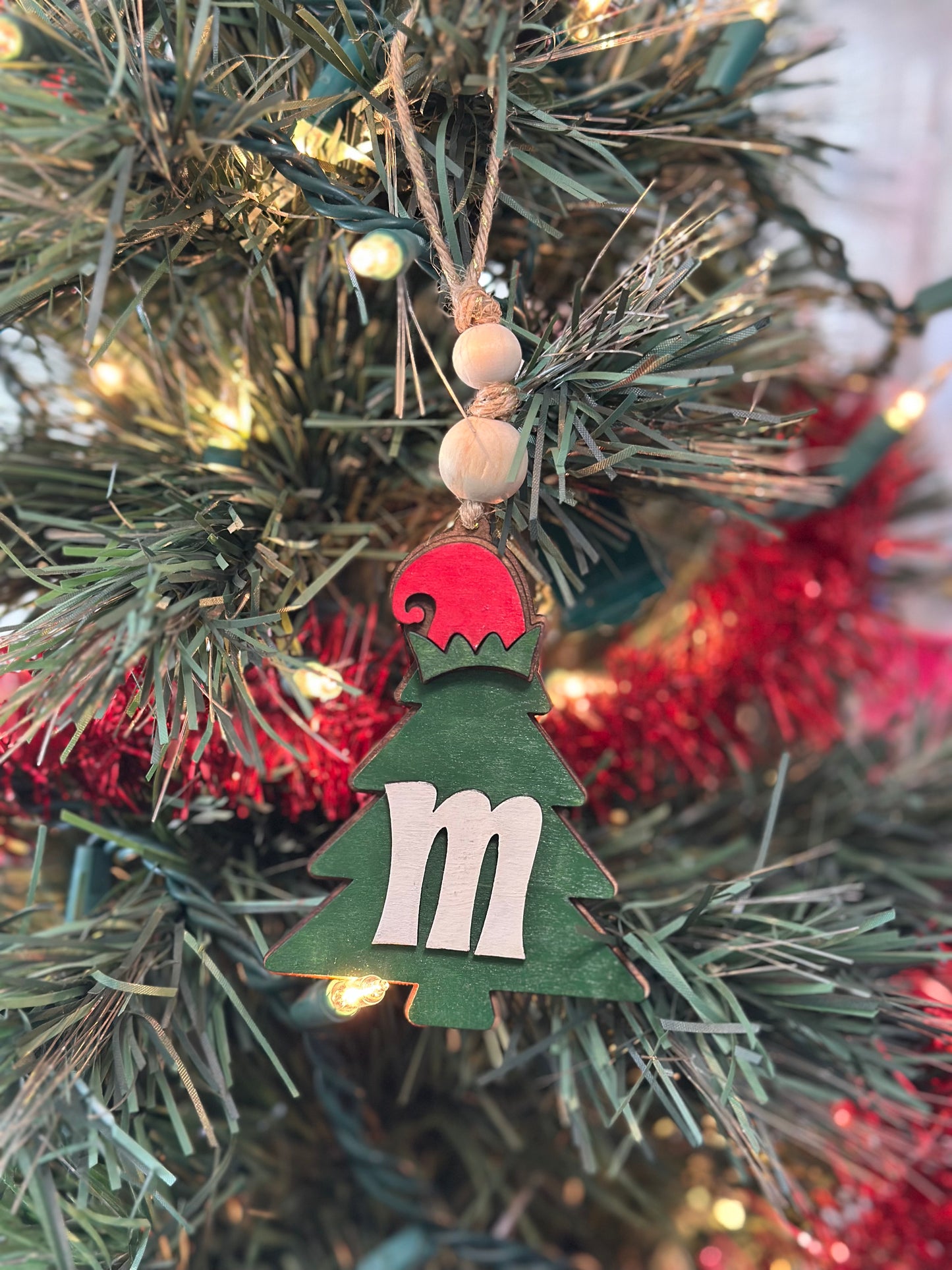 Wooden Christmas Tree with Elf Hat