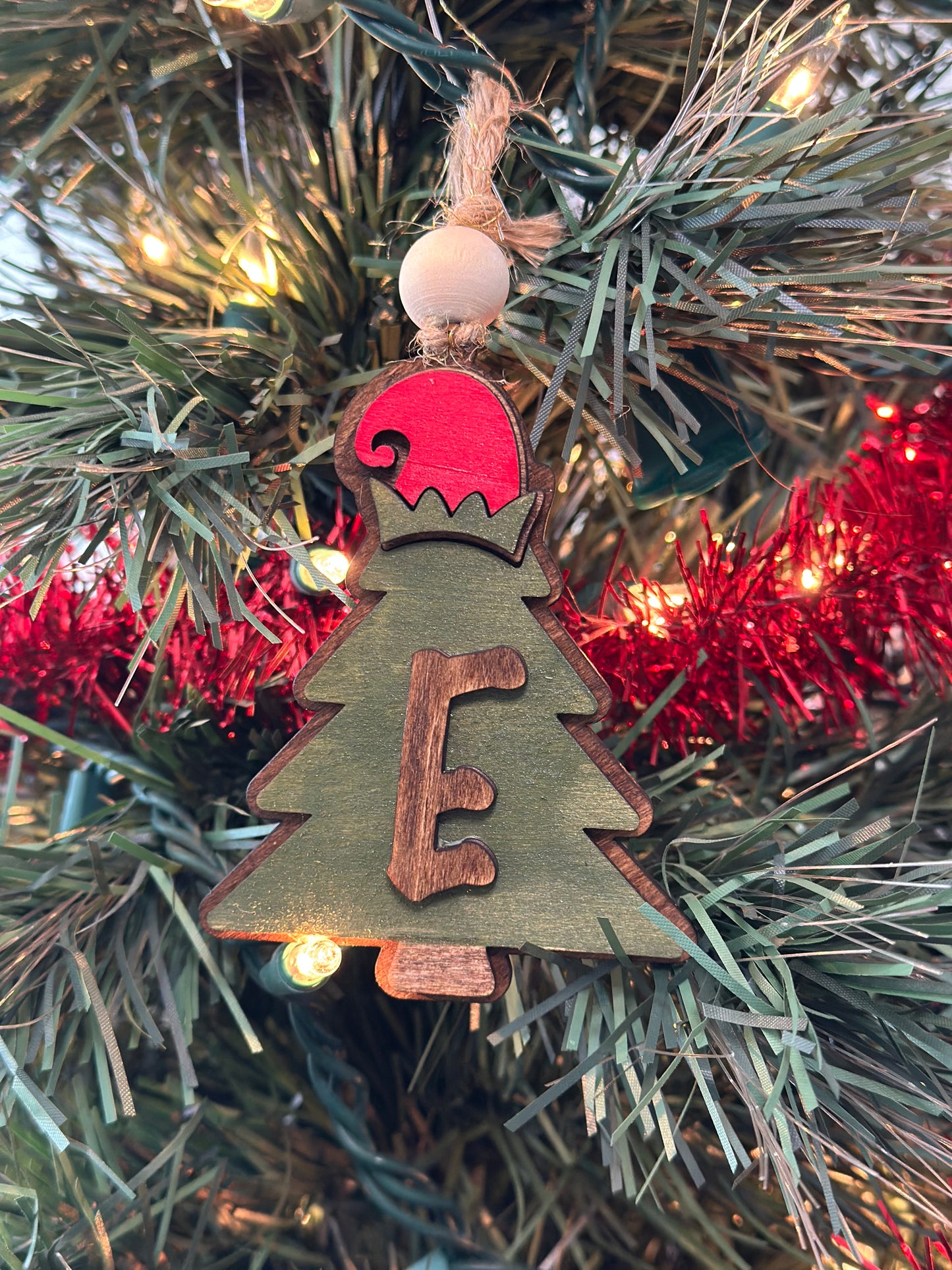 Wooden Christmas Tree with Elf Hat