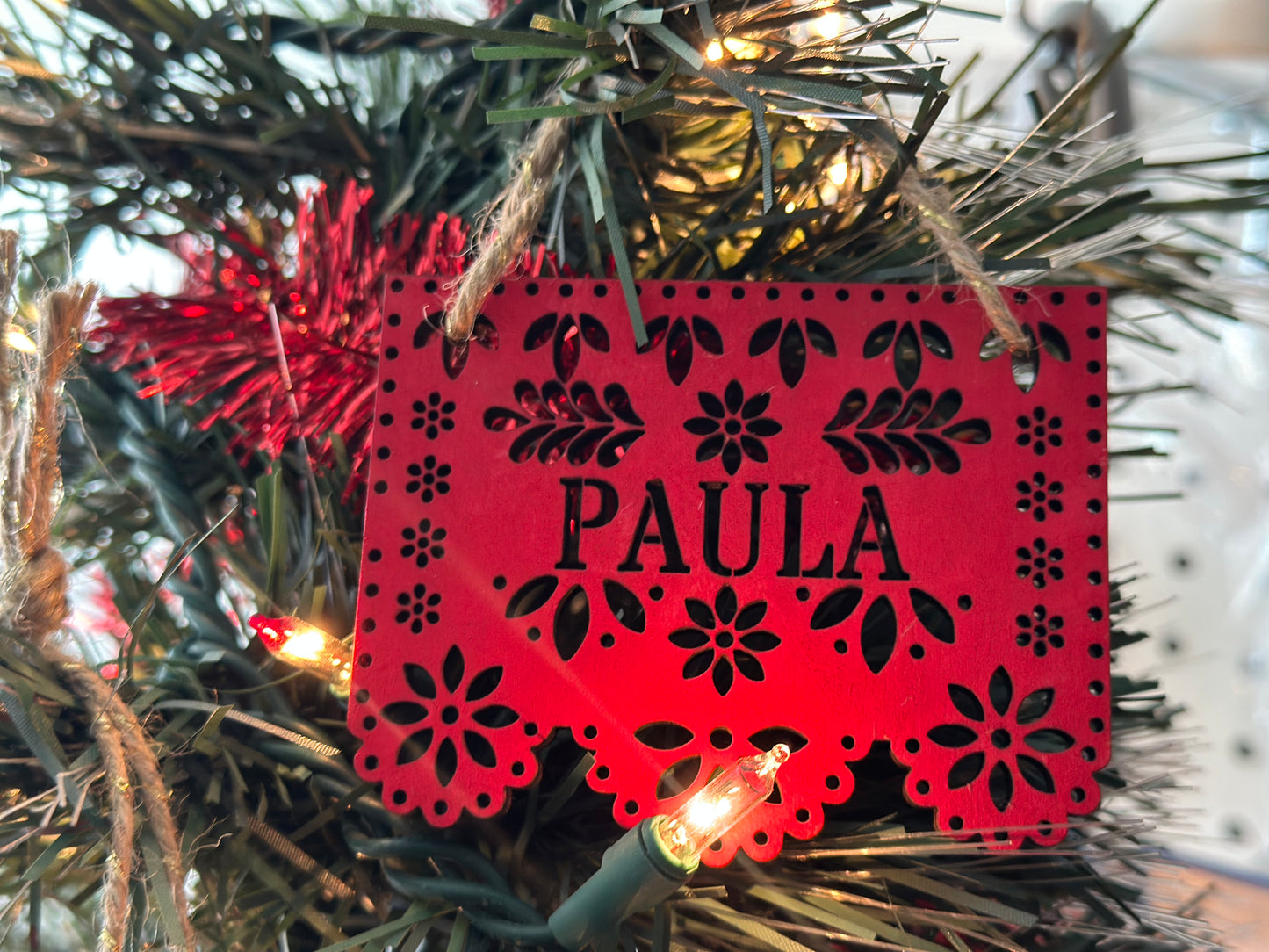 🎄 Custom Papel Picado Style Wooden Christmas Ornaments