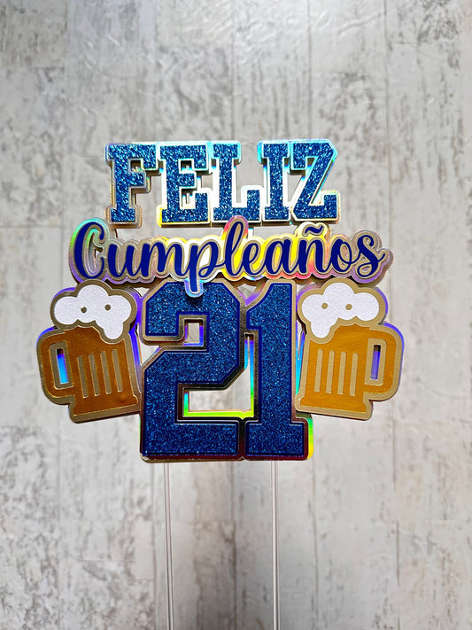 Cake Topper|Topper|21st Birthday|Feliz Cumpleaños|Bouquet Decor|CakeDecor|Birthday Topper|Gifts for Him|Gifts for Dad|21st Topper|Men Topper